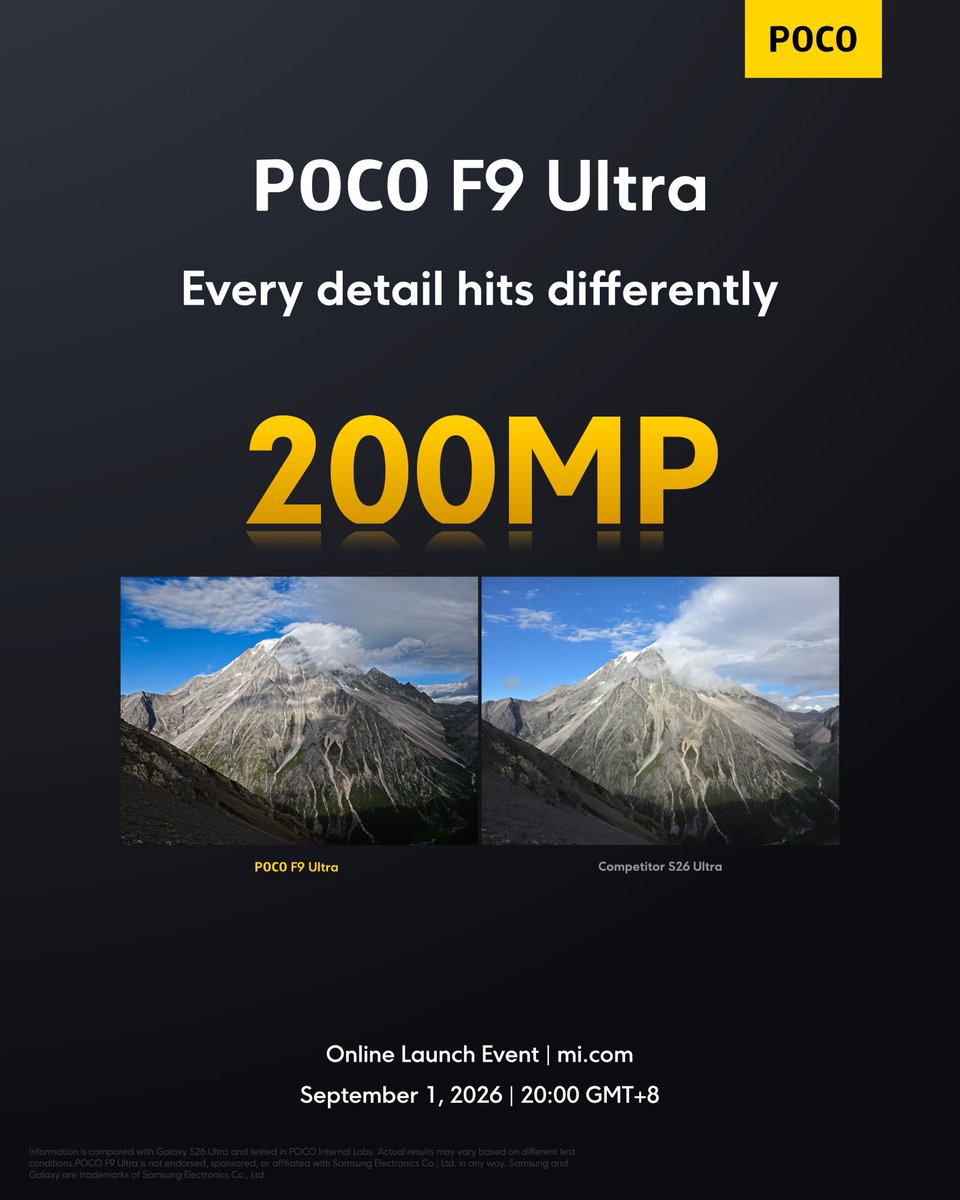 IshanWankhade's tweet photo. POCO F9 Series with 200MP Samsung HP5 Main unit (1/1.56")
#POCO #HyperOS #Xiaomi https://t.co/uaxMoYLOA9
