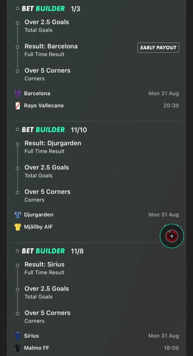 RaceFootyTips's tweet photo. 📈Football Intelligence Report 📈

Monday’s Bet Builder 5/1 

Today’s top data-backed picks 🔥

⬇️⬇️⬇️⬇️
 
#FootballTips #BettingTips #BetBuilder #LaLiga #Allsvenskan #MatchAnalysis

18+ Gamble Responsibly https://t.co/oskYhsXp7C