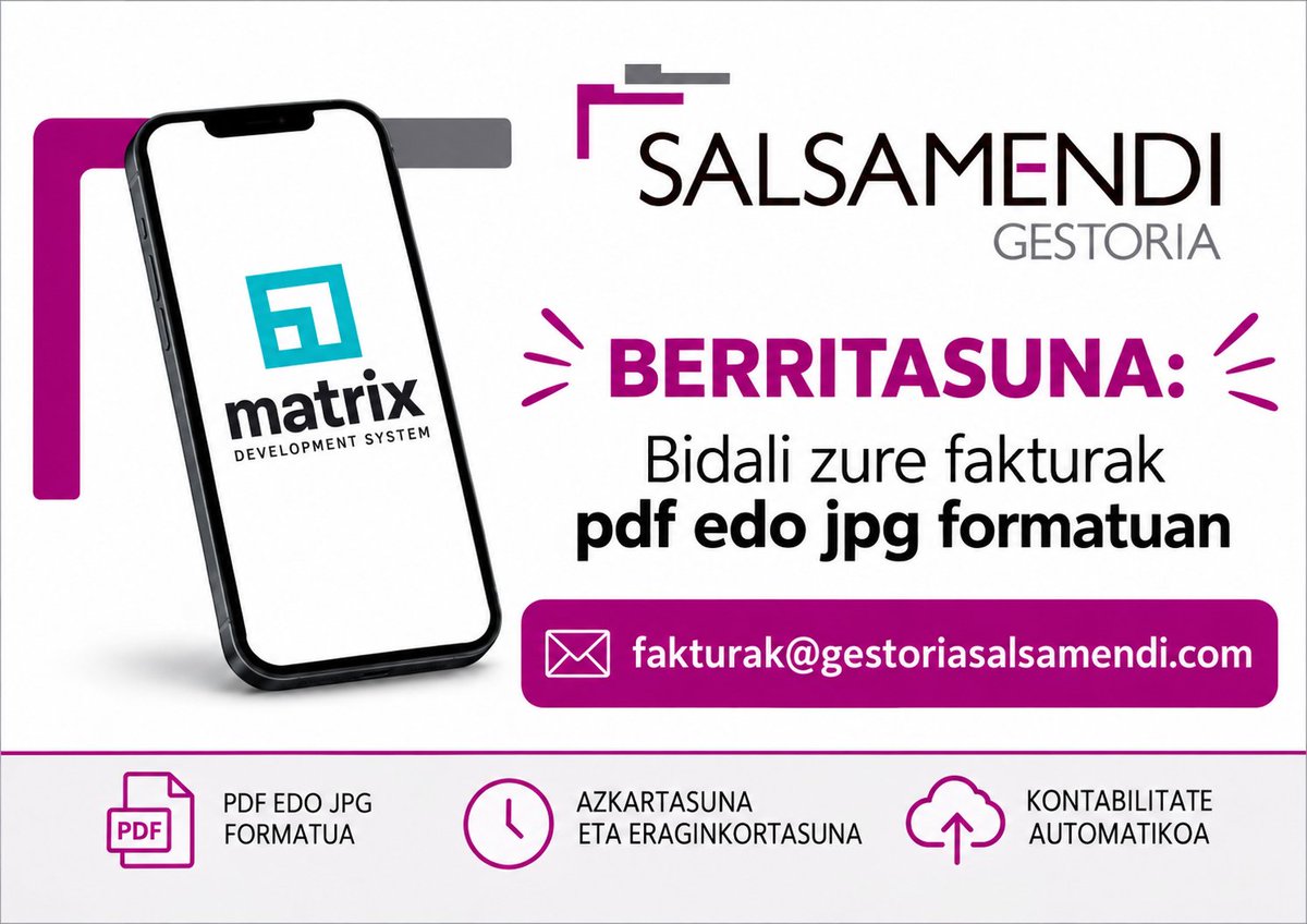 SalsamendiGest's tweet photo. 📷NOBEDADEA: Bidali zure fakturak PDF o JPF formatuan. https://t.co/Maf9sd5xXo
