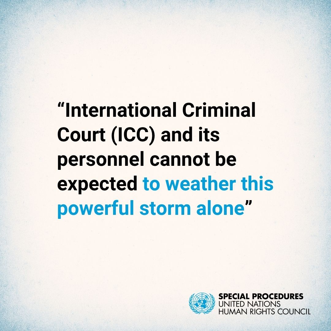 UN_SPExperts's tweet photo. United States must immediately withdraw sanctions against @IntlCrimCourt personnel: UN experts condemn latest measures targeting the ICC President &amp; personnel, call on States to take bold action to protect the court against unlawful interference

https://t.co/9d8FMP3923 https://t.co/0QXy9j4SQ2