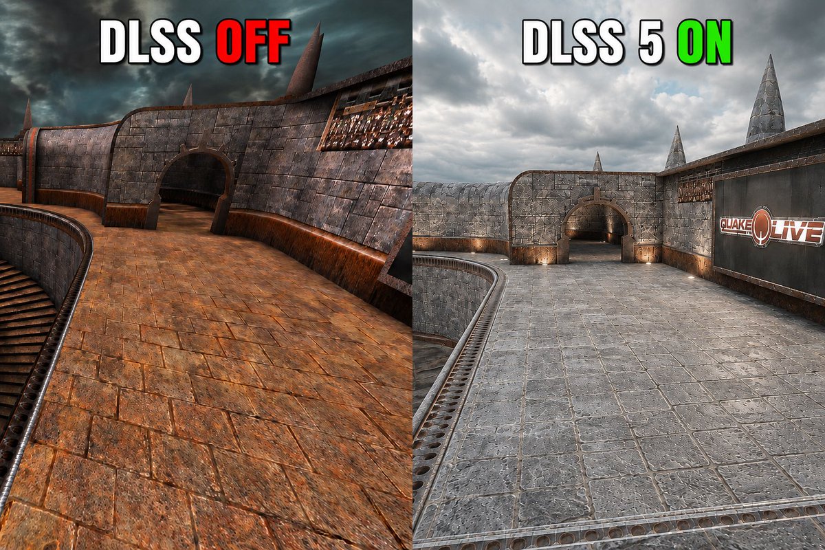 x76dotgg's tweet photo. A group of LG Duelers managed to get DLSS 5 to work in Quake Live

Here are the results: https://t.co/Xw0vpOWZqP