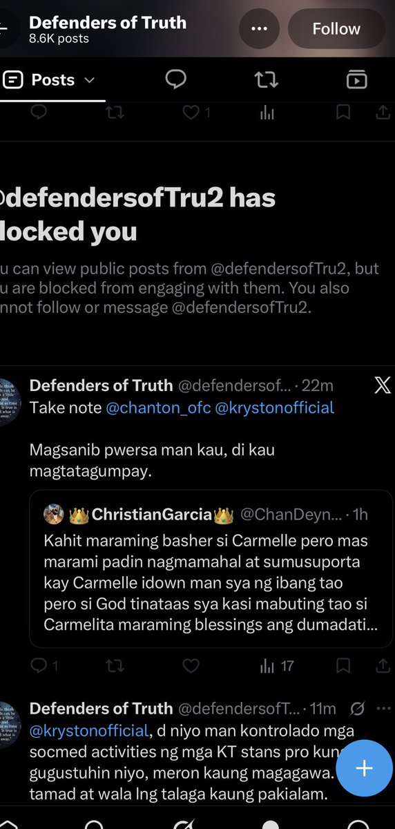 phillippa06's tweet photo. Bakit blocked agad ha.. ayaw mo makipag usap sakin?.. Defenders the truth?funny ka jan beb hahahaha.. https://t.co/R8HSO19f8x