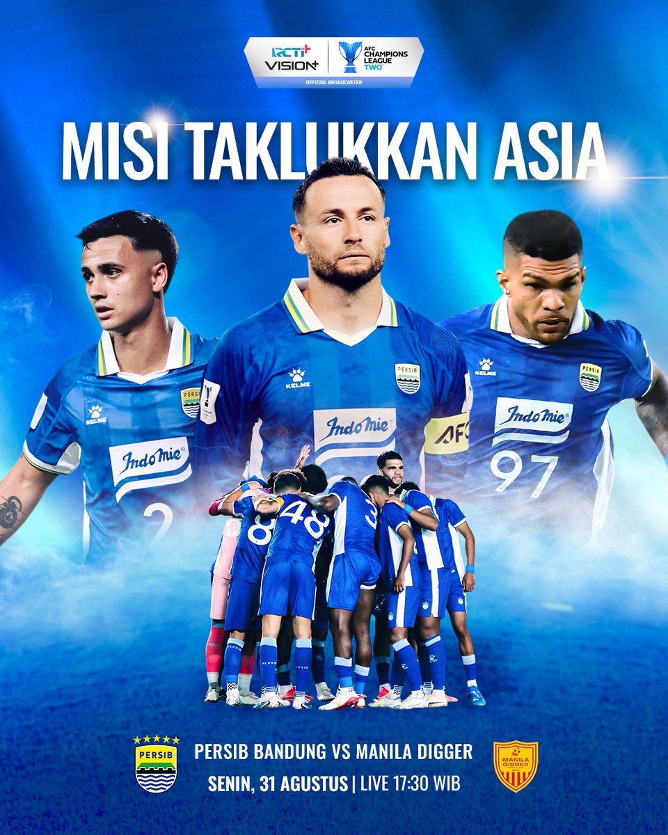 OfficialRCTI's tweet photo. 🐯 Misi Maung Bandung Taklukkan Asia🔥

Hadapi Manila Digger di babak Playoff AFC Champions League Two, Persib Bandung siap berjuang demi tiket ke fase berikutnya!

Siap kawal Maung Bandung melaju lebih jauh? 👀🔥

📅 Senin, 31 Agustus
⏰ LIVE 17.30 WIB

Saksikan Playoff AFC Champions League Two di RCTI+ & VISION+
🔗 https://t.co/IWBQBfGgu7

#RCTIPlusSports #VisionPlusSports #ACLTwo #AFCChampionsLeagueTwo #PersibBandung