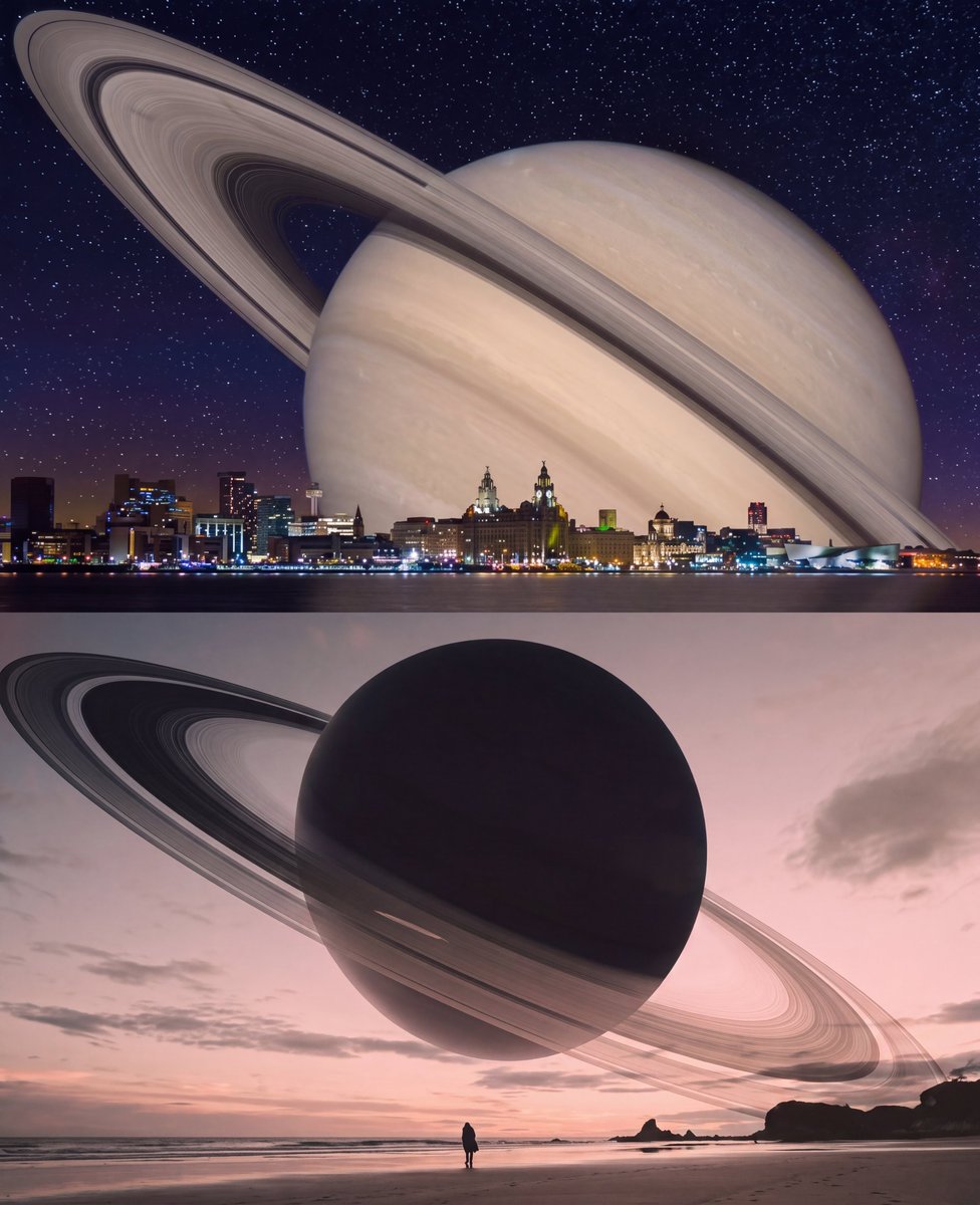 _cosmicearth's tweet photo. If Saturn were as close to Earth as the Moon, this is what it would look like: https://t.co/fTUb7EFNf2