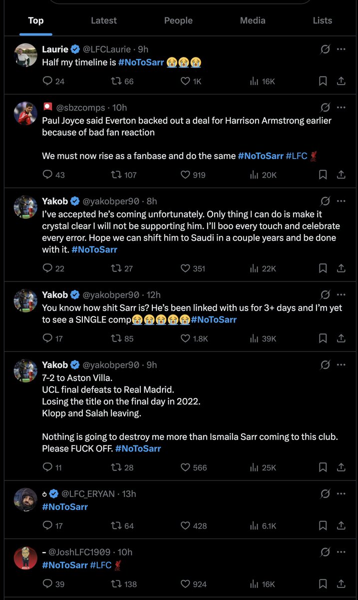 HLTCO's tweet photo. A note of caution to Ismaila Sarr, this is what's happening on Liverpool Twitter. https://t.co/TrS5uEXgkF