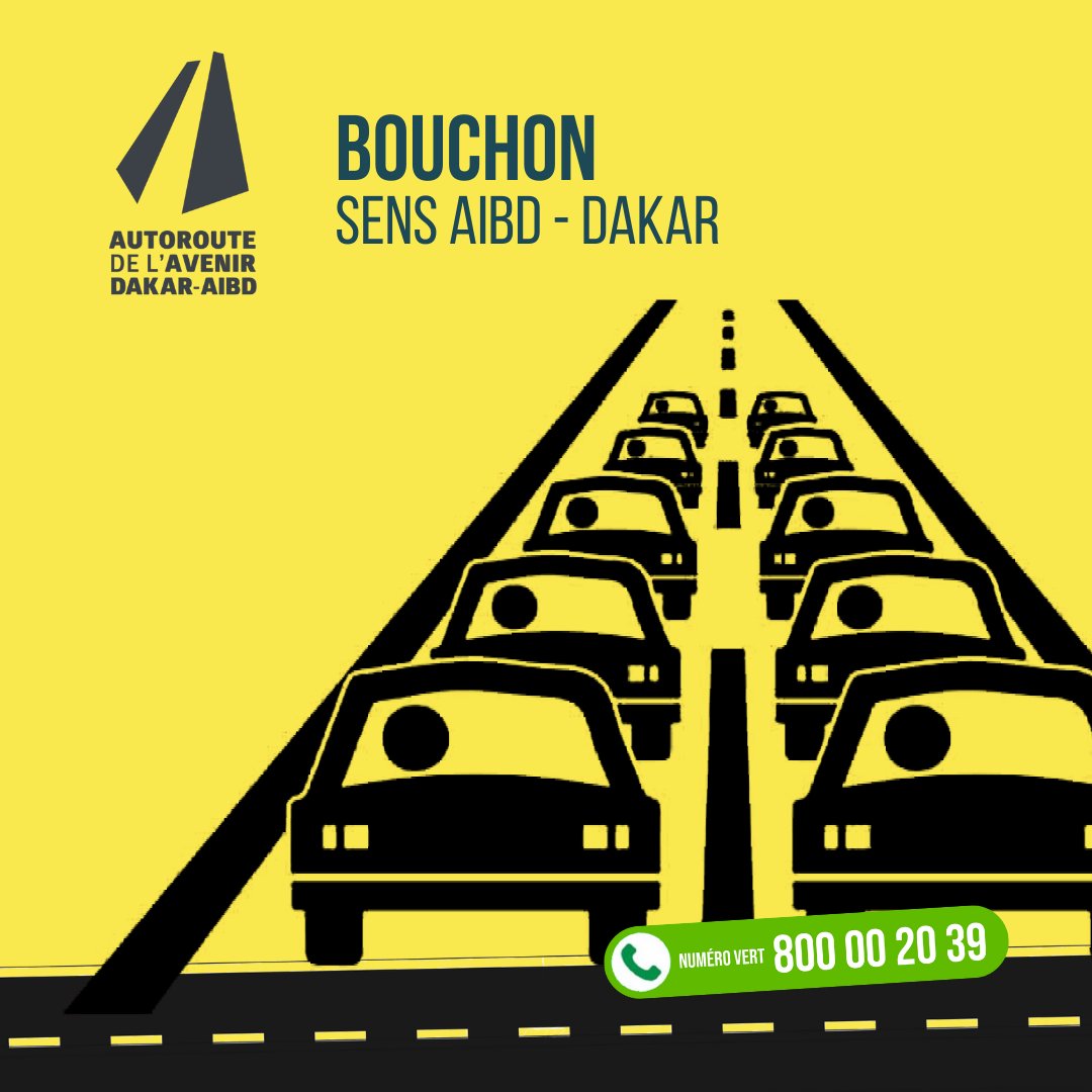 autorouteavenir's tweet photo. [31/08/2026| 07:49] ALERTE TRAFIC🚗
Bouchon de + de 01km de #PIKINE à la sortie #PATTE_D'OIE du à une densité du trafic.
Vous serez informés du retour à la normale.
#SécuritéRoutière #SecaaSa #alertetraficADDA #Senegal @DKaeroport #Kebetu #MITTD #twitter #wambedmi #GOUV_sn. https://t.co/Yd69uyZVp8