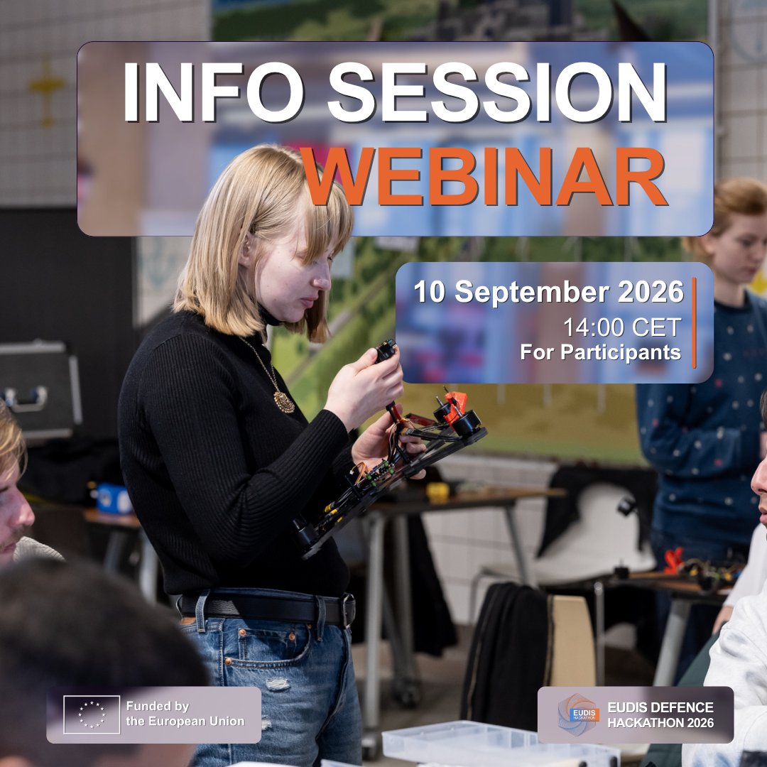 defis_eu's tweet photo. What are the #EUDIS Defence Hackathon 2026 challenges? How does the hackathon work? What should participants expect?
Find out during the Participant Information Session on 10 September at 14:00 CET ➡️ https://t.co/BubFJaaTtE
#EUDefence https://t.co/W17gWyJukN