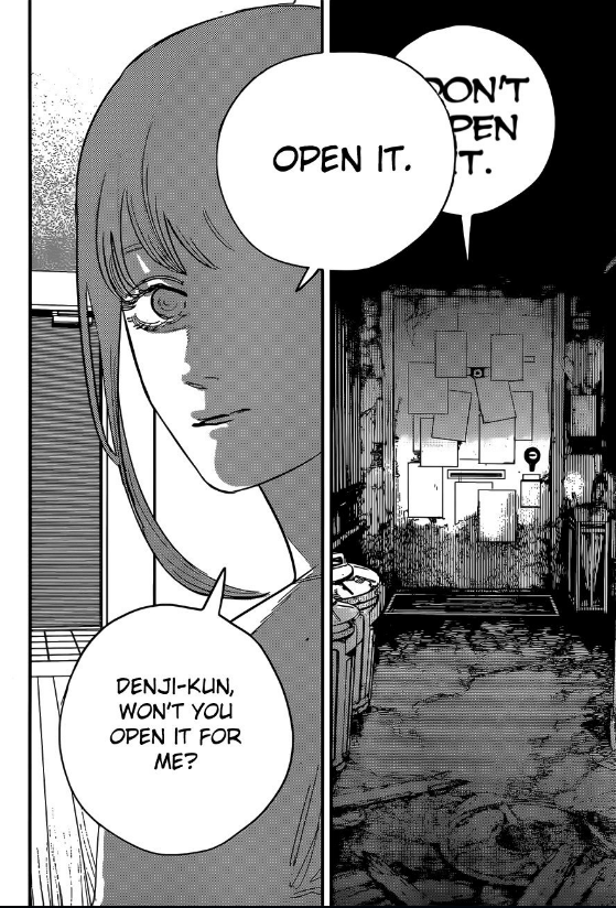 SangLe9149's tweet photo. #Kagurabachi Denji dont open the door https://t.co/9nM5zrcToo