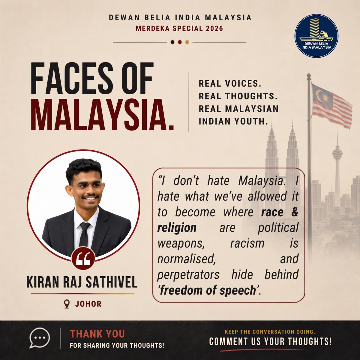 dbimsia's tweet photo. MERDEKA 2026: MERDEKA, BUT FOR WHO? 🇲🇾

We celebrate freedom every year, but do all Malaysian Indian youths truly feel it?

Inequality. Being unheard. Being left behind. Or something deeper?

This Merdeka, let’s have the conversations we usually avoid.

Merdeka should be for all! https://t.co/XwyvdPbY1P
