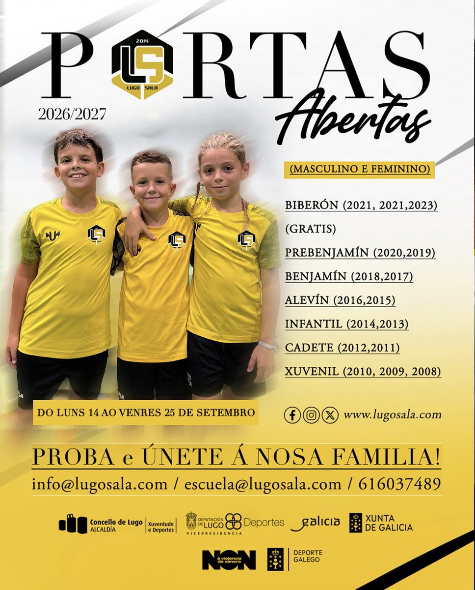 ADCLugoSala's tweet photo. ➡️ O club continúa coas Xornadas de Portas Abertas da nosa #EscolaLugoSala! 

✅ Aberto o prazo de inscrición para novas incorporacións de cara á próxima tempada 26/27. 

📞 Máis info: 616 037 489 

🤗 Agardámosvos!

#MedrandoDendeCasa 🏠 https://t.co/kv4HlKEInT