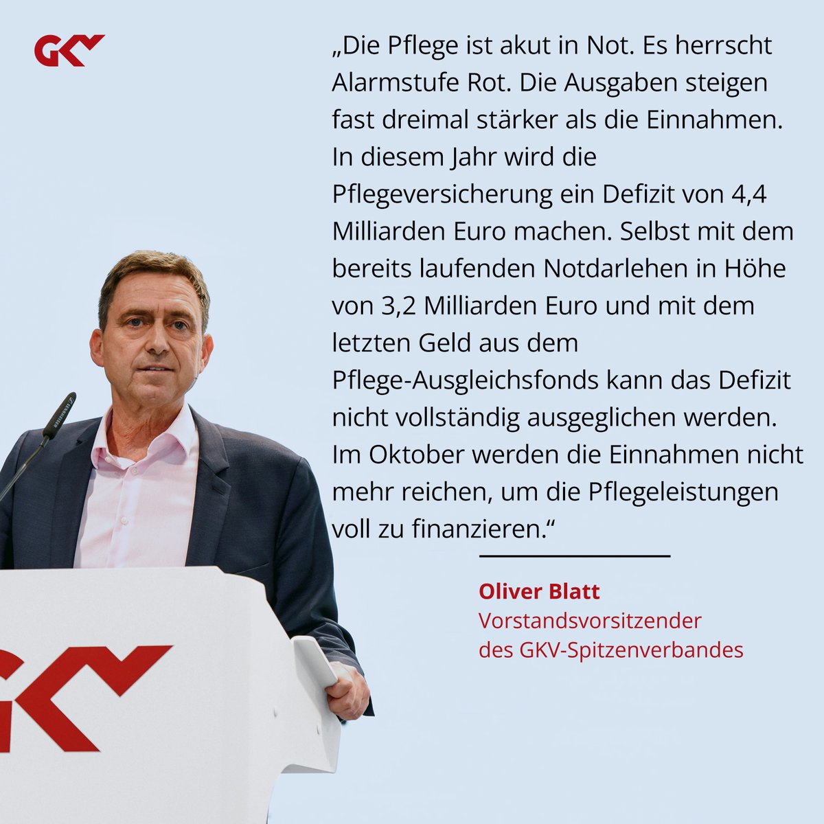 GKV_SV's tweet photo. Die Pflege ist in der ersten Jahreshälfte weiter in die roten Zahlen gerutscht. Im 1. Halbjahr 2026 hat sich in der sozialen Pflegeversicherung ein Defizit in Höhe von 770 Millionen Euro angesammelt. Mehr: https://t.co/b1deBzpw8J https://t.co/pDTr6ptj9c
