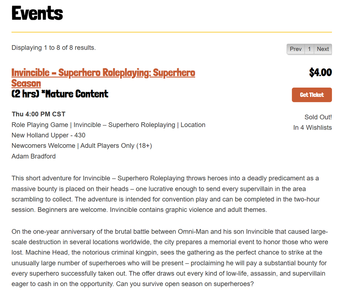 BadEyeAdam's tweet photo. It feels like it's far out, but if you're headed to Madison for this year's Gamehole Con in October, I'm running a handful of Invincible games. It looks like all but a couple of the seats are sold out, so secure you spot quickly if you want to play! https://t.co/Hgt9aKQgS5