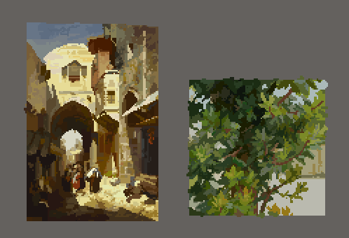 scoutfrost_'s tweet photo. #pixelart left is a study of a painting https://t.co/xp5LbgaYJg