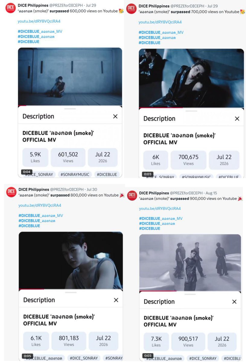 cassette_flair's tweet photo. @sonraymusic Could you please check if there's an error from DICEBLUE's MV? Judging from last month, when they gained 100k views per day, they should have reached a million views by now. 

That 15-day gap between 800k and 900k is sus 🧐 https://t.co/eEltuLiYwQ