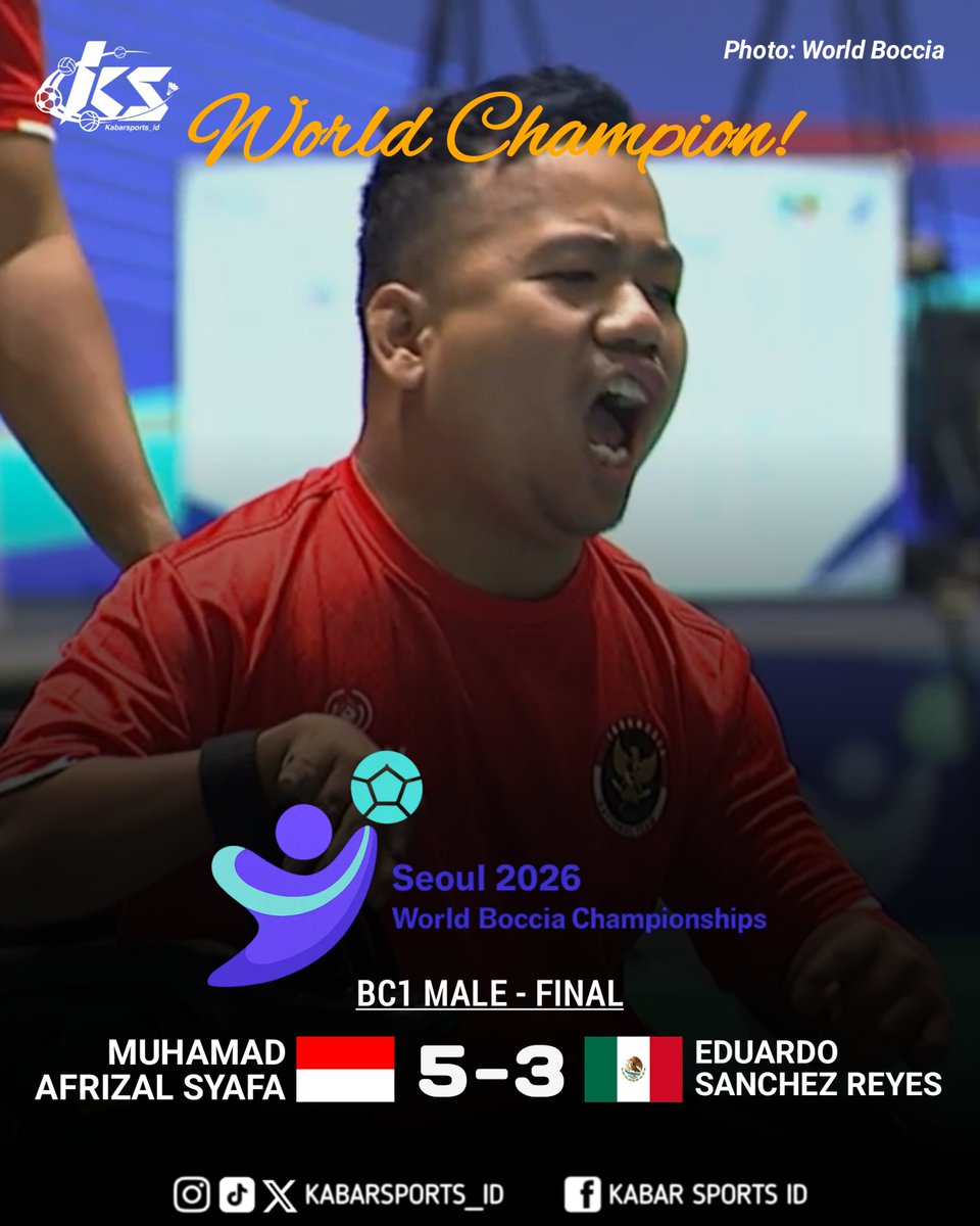 kabarsports_id's tweet photo. World Boccia Championships 2026

Indonesia berhasil meraih 2 gelar juara &amp; 1 runner-up dari nomor individual dalam Kejuaraan Dunia Boccia yang berlangsung di Seoul, Korea Selatan. 

Ini menjadi sejarah untuk pertama kalinya Indonesia meraih gelar Juara Dunia Boccia.

#Boccia https://t.co/6CIxuCJLWL