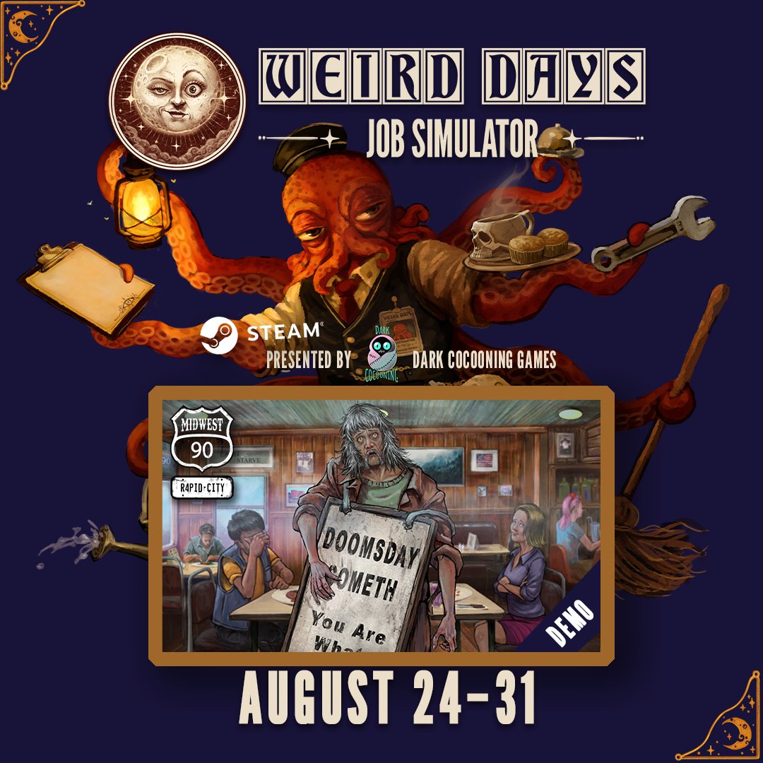 Midwest90_RC's tweet photo. Day 7 of #WeirdDaysJobSimulator2026:
Today's theme is Story Rich: Suspicious Customers.
Pay close attention to who walks through the doors of #Midwest90RapidCity. Not everyone is here for the food...
.
.
.
#Midwest90 #WeirdDays #indiedev #pcgaming #choicesmatter https://t.co/tu3vJCWVG0