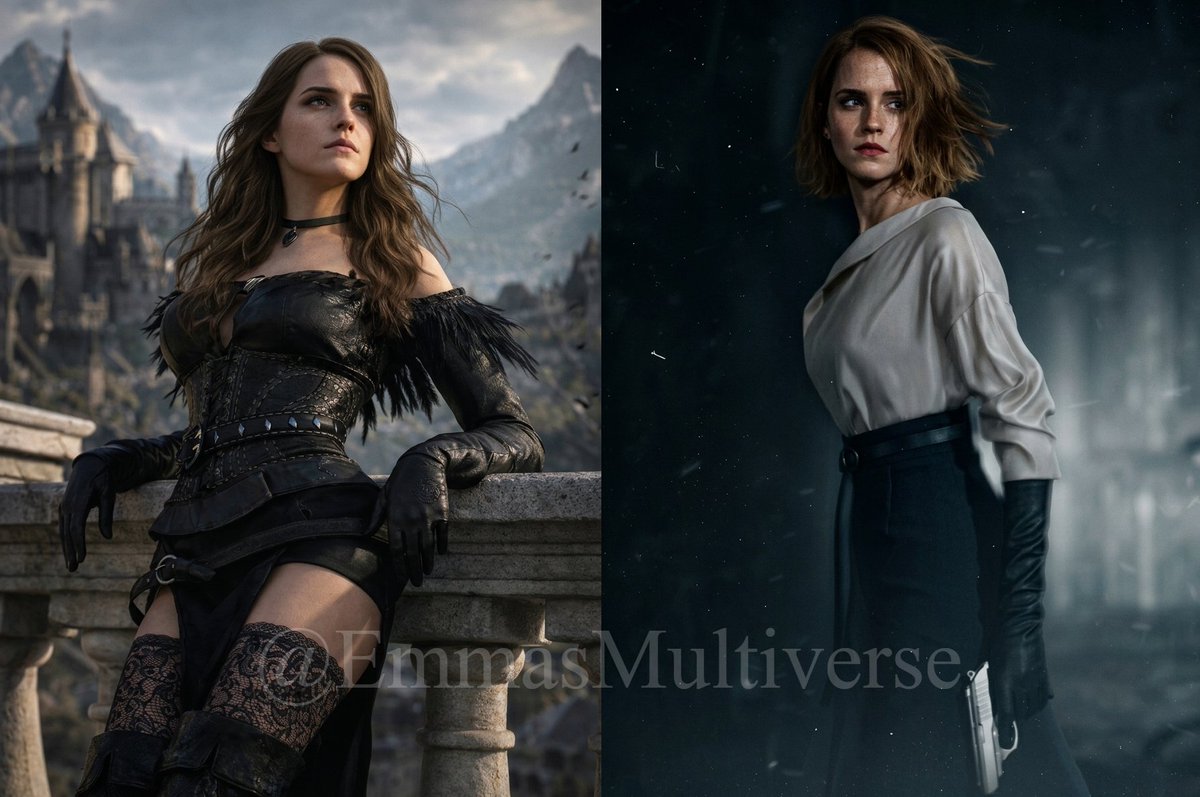 EmmasMultiverse's tweet photo. Two worlds, two looks. 👑✨

Upcoming ultra-sharp packs with Emma Watson as Yennefer and Grace Ashcroft are coming very soon! 

🗳️ YOU choose who she transforms into next. Drop a comment!

🔔 Follow to vote &amp; see the drops first! 👇
#AIart #TheWitcher #ResidentEvilㅤ https://t.co/Ni9FxdtbNU
