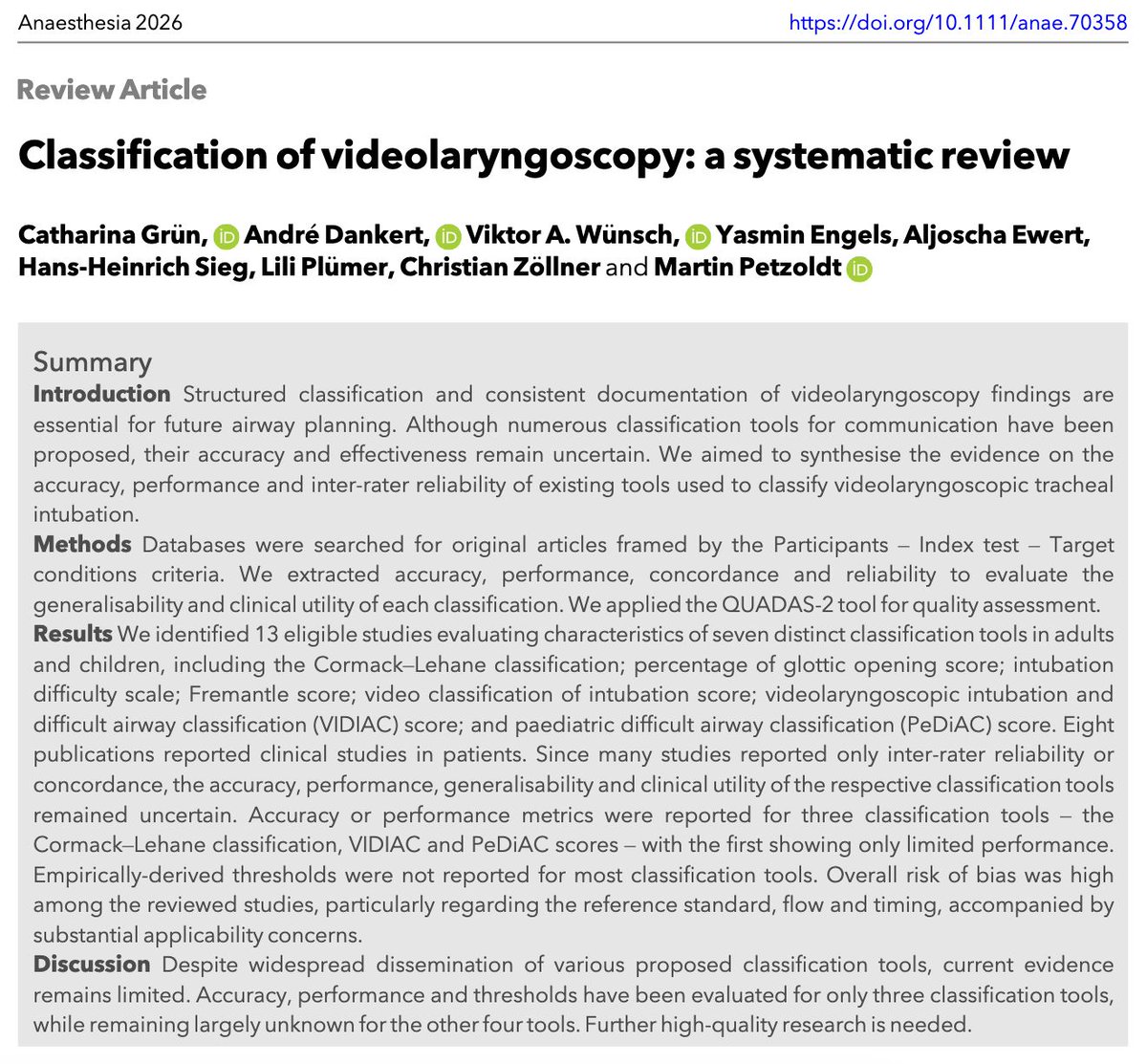 Anaes_Journal's tweet photo. Classification of videolaryngoscopy: a systematic review

Although numerous classification tools for communication have been proposed, their accuracy and effectiveness remain uncertain - so here's a systematic review of what's available!

#anaesthesia #MedTwitter

https://t.co/y0W4vh9EFS