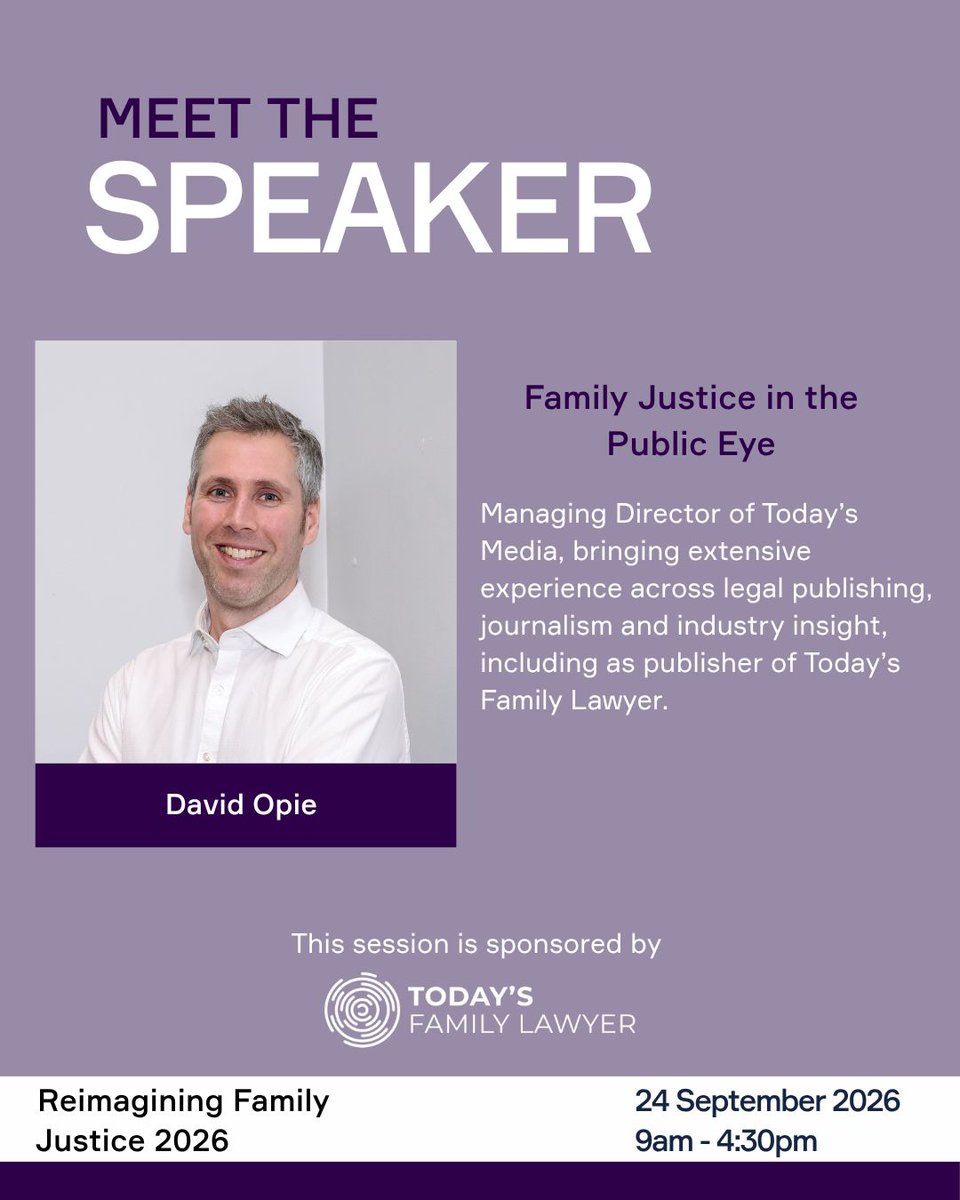 UnitChambers's tweet photo. Meet David Opie 👋 

Managing Director of Today’s Media, David will join our Family Justice in the Public Eye session at #ReimaginingFamilyJustice26 to explore transparency, media coverage and public perception of family justice.

🎟️ https://t.co/gTcHzY3zBG 

@todaysfamily_ https://t.co/grfDSDO08O