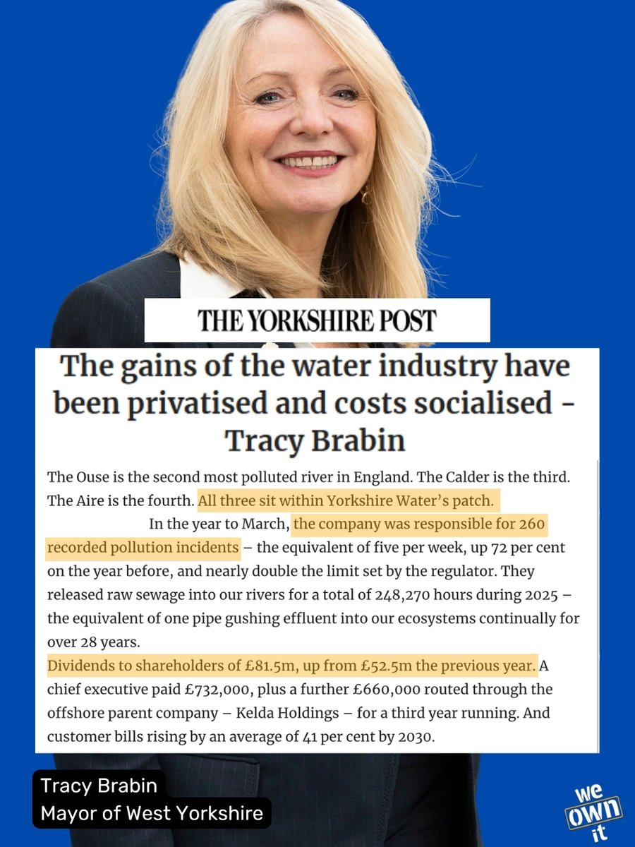 We_OwnIt's tweet photo. They take the dividends; we deal with the sewage. That is water privatisation in a nutshell

Thank you @MayorOfWY for being so vocal about the disaster of water privatisation 

Take action now to help pressure Andy Burnham to end water privatisation: https://t.co/UPSErBBrlu https://t.co/GlkEfAcRDu
