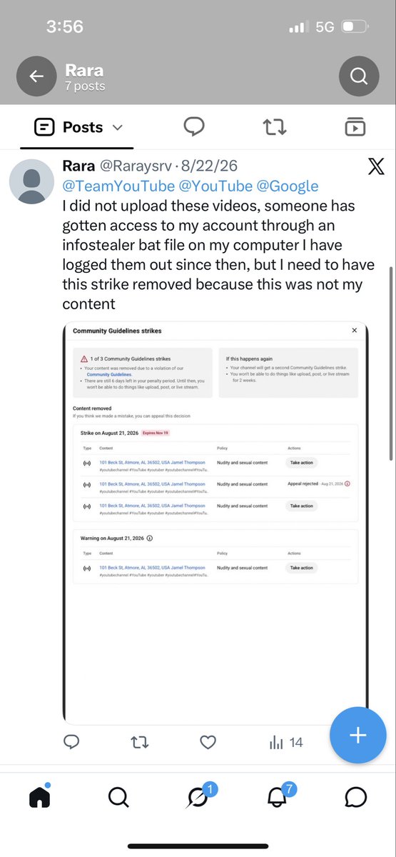 Raraysrv's tweet photo. @TeamYouTube what is happening with your system, I let you know that I was hacked I followed your instructions the content was taken down that I myself did not post, why am I being banned when Iet you know what the circumstances were, I did everything you told me to do. https://t.co/Gn5cTOhPf0