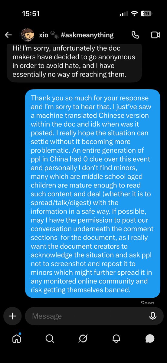 Noc93949994's tweet photo. @xioslop I’m sorry for the non-consent. I’m sending this to remind CN viewers to not repost details of the historical event back on CN platforms. Please read my message and I really hope creators of the doc can see it too. It is hurting real people and we don’t want it to escalate further https://t.co/pZU02hNvod