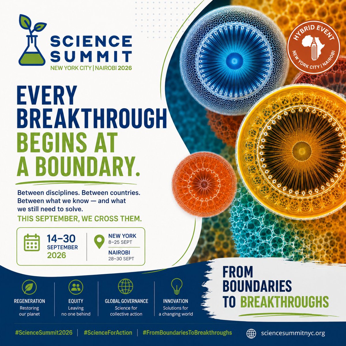 ScienceUnga's tweet photo. Every breakthrough begins at a boundary.

Between disciplines. Between countries. Between what we know — and what we still need to solve. 🌍
This September, we cross them.

🔬 #ScienceSummit2026
📍 New York | Nairobi

#FromBoundariesToBreakthroughs https://t.co/mPggMWbHCl