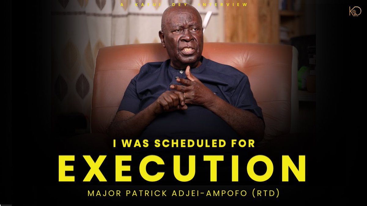 KafuiDey's tweet photo. A FRONT-ROW SEAT TO GHANA’S MILITARY & POLITICAL HISTORY

Major Patrick Adjei-Ampofo (rtd) served as the Military Assistant to former Head of State, General Ignatius Kutu Acheampong, for six years.

In this deeply revealing interview, he takes us behind the scenes of the Acheampong era, sharing firsthand accounts of the decisions, successes, challenges and controversies that shaped one of the most consequential periods in Ghana’s history.

His story, however, goes far beyond his time with General Acheampong.

He was involved in two major military coups — the overthrow of Ghana’s first President, Dr. Kwame Nkrumah, which he says he only became aware of when it was about to happen, and the coup that brought General Acheampong to power.

He also recounts his arrest during the 1979 AFRC uprising, the imprisonment, beatings and torture he endured, and how he was scheduled to be executed during the third round of executions — an execution that ultimately never happened.

Six years beside Acheampong. Two coups. Imprisonment. Torture. A scheduled execution. And a lifetime of memories from some of Ghana’s most turbulent years.

This is a conversation filled with history, revelations and firsthand accounts you won’t find in the textbooks.

🎥 FULL INTERVIEW Drops TODAY at 5PM on YouTube.

Subscribe here https://t.co/OxJeYp56ad and set your reminder. 

#KafuiDeyInterviews