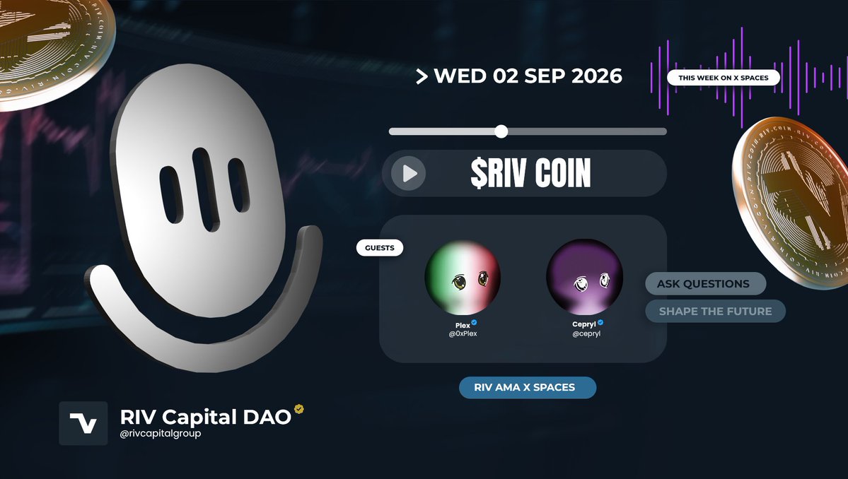 rivcapitalgroup's tweet photo. Join us live on X Spaces to talk about solana:2bpT3ksMdwdZ6DuHyq3FDUr7HDwvZ5DRZoT1fUPALJaH Coin 🪙
Hosted by @rivcapitalgroup 🔗
with:
👤 @0xPlex , RIV CMO
💬 @cepryl 

🗓️ Wednesday, September 02
🕡 7:00 PM GST (UTC+4)

Got questions?
Drop them with #AMA in RIV Insiders community (X, Discord, and Telegram)💭

Stay tuned 🚀