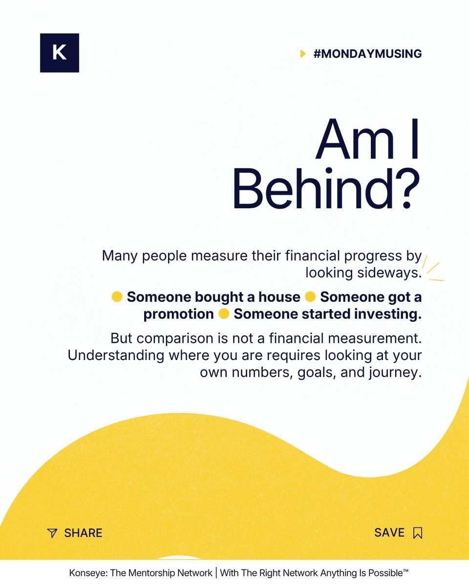 Konseyenetwork's tweet photo. Some money questions are hard to say out loud.
Am I behind?
Am I building enough?
Do I actually know what I’m doing?
This week’s #MondayMusing explores the financial questions many people carry quietly but rarely discuss. https://t.co/6eTR3UQVom