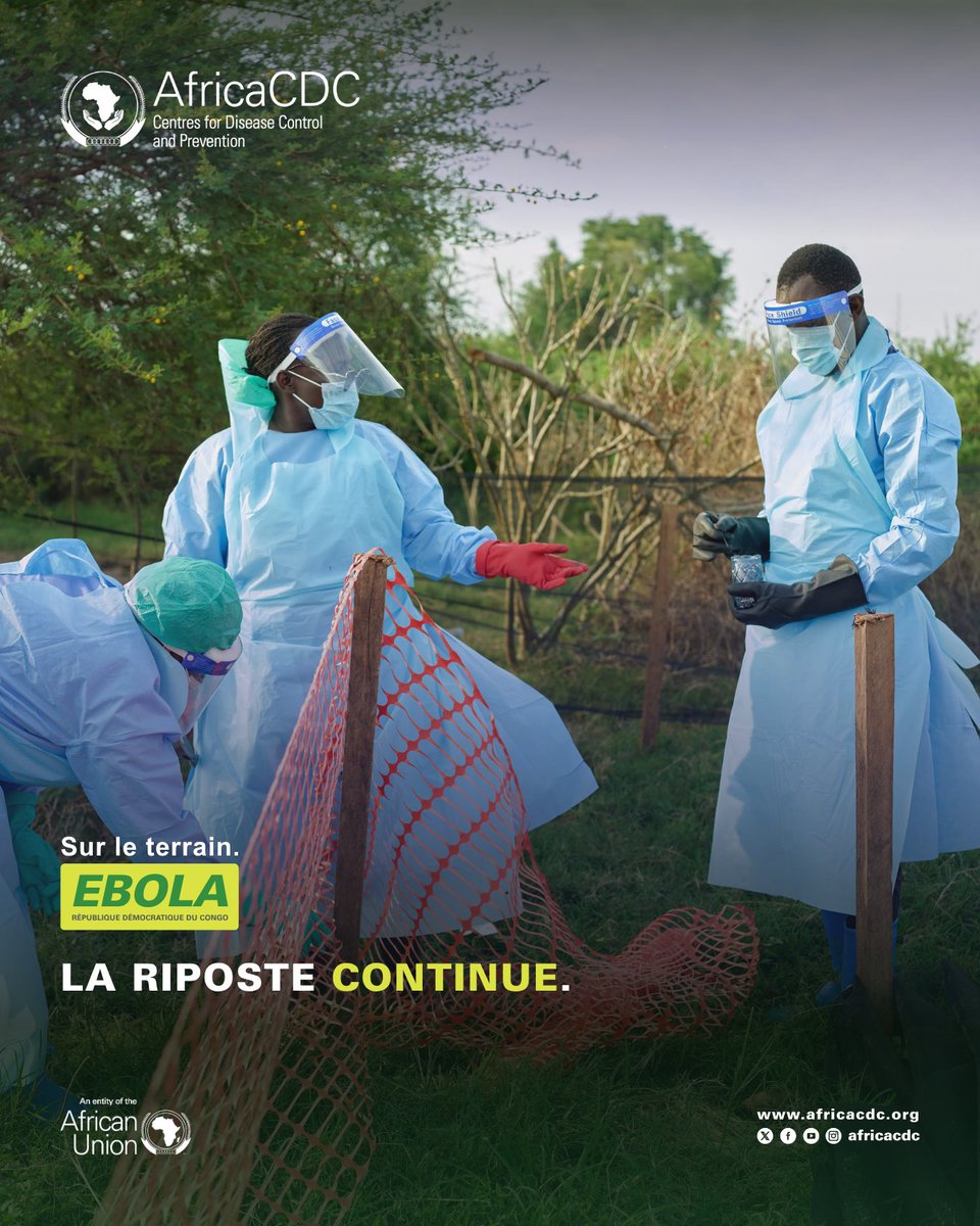 AfricaCDC's tweet photo. Ebola en RDC : derrière chaque cas, une vie, une famille, une histoire. Nos équipes agissent : surveillance, soins humains, prévention, mobilisation communautaire. Ensemble, protégeons les vies et plaçons les communautés au cœur de la riposte.

Africa CDC reste solidaire de la RDC et de tous ses partenaires pour vaincre Ebola. #AfricaResponds #EbolaResponse @stopebolaoff