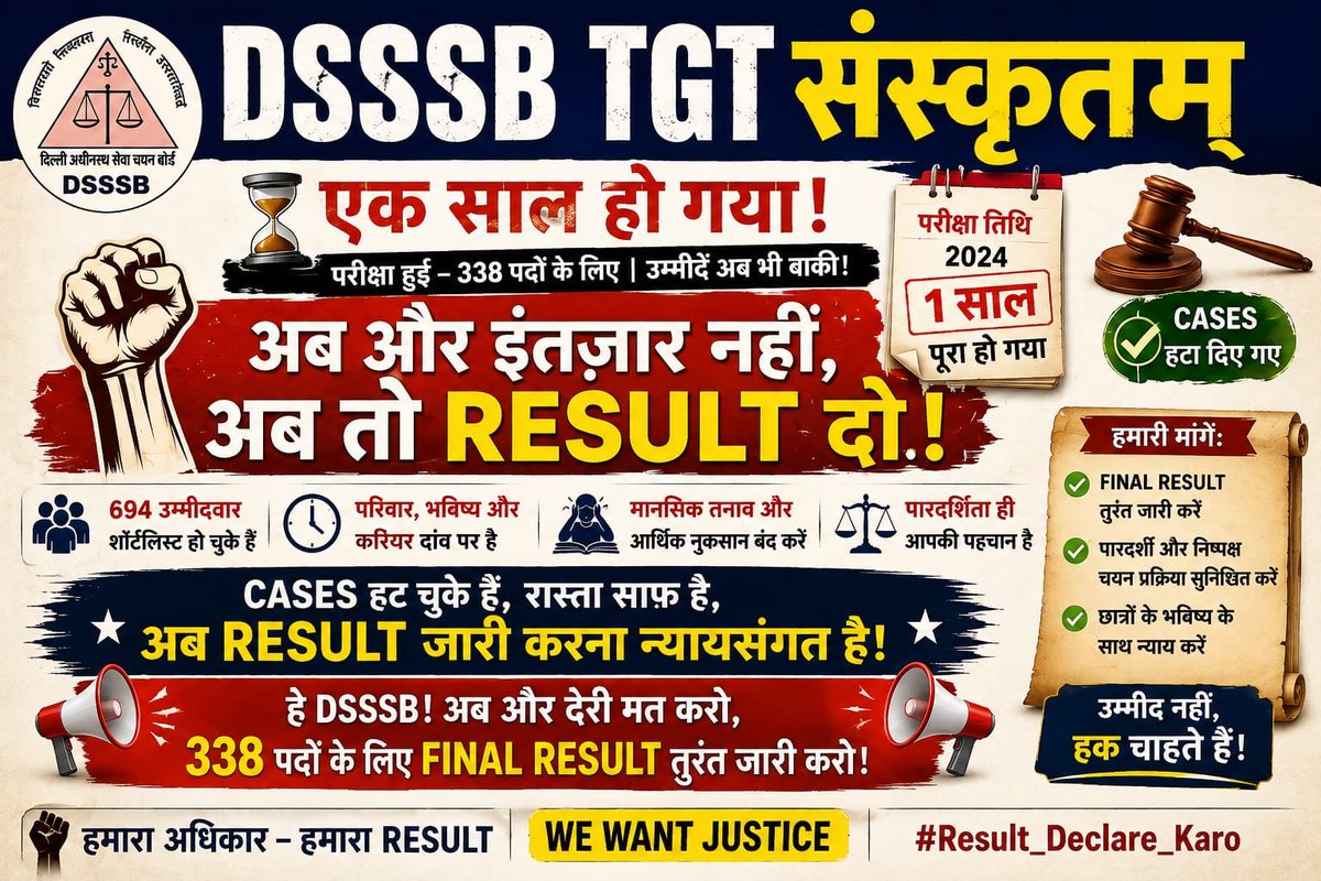Sandeepamethii's tweet photo. result का इंतज़ार बहुत हो गया! 😡
अगर TGT Sanskrit (Post Code 808/24) का रिजल्ट तुरंत जारी नहीं हुआ, तो अभ्यर्थी अब शांत नहीं बैठेंगे। ये डिजिटल आंदोलन अब सड़क पर बड़ा रूप  #Declare_TGTSanskrit_Result
@CMODelhi @LtGovDelhi 
@gupta_rekha @dsssbofficial @CMODelhi @Dir_Education https://t.co/M5F5DHthxX