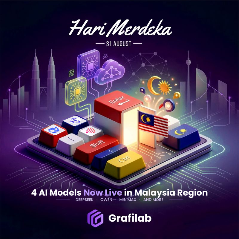 Grafilab_io's tweet photo. Selamat Hari Merdeka from Grafilab!

69 years ago, Malaysia claimed the right to govern itself.
Today, we're taking a small step toward claiming something new: the right to run our own AI.

We are proud to share that Grafilab is going to go live with 4 frontier AI models — hosted entirely in Malaysia. DeepSeek. Qwen. MiniMax. Gemma 4 And more coming.

We're a startup taking on infrastructure players many times our size. We know that. But sovereignty isn't built by waiting for permission. This is a soft launch — we're onboarding early users now as beta tester. f you're building in Malaysia and want early access, comment or DM us.

Merdeka wasn't the end of the work. It was the start.
#Merdeka #SovereignAI #MalaysiaAI #NeoCloud #AIModels