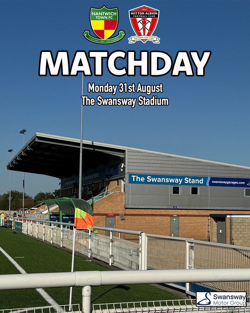 TheDabbers's tweet photo. ⚽️ 𝗜𝗧’𝗦 𝗠𝗔𝗧𝗖𝗛𝗗𝗔𝗬!

Join us at the Swansway for some bank holiday football against Witton 👊

🆚 Witton Albion
🏟 Swansway Stadium, CW5 5BS
🗓️ 31/8/26
⏰ 15:00
🎟️ £12/£9/£4 @ https://t.co/7CWjxnYDHd

#UpTheDabbers💚 https://t.co/yDS1UVQRBr