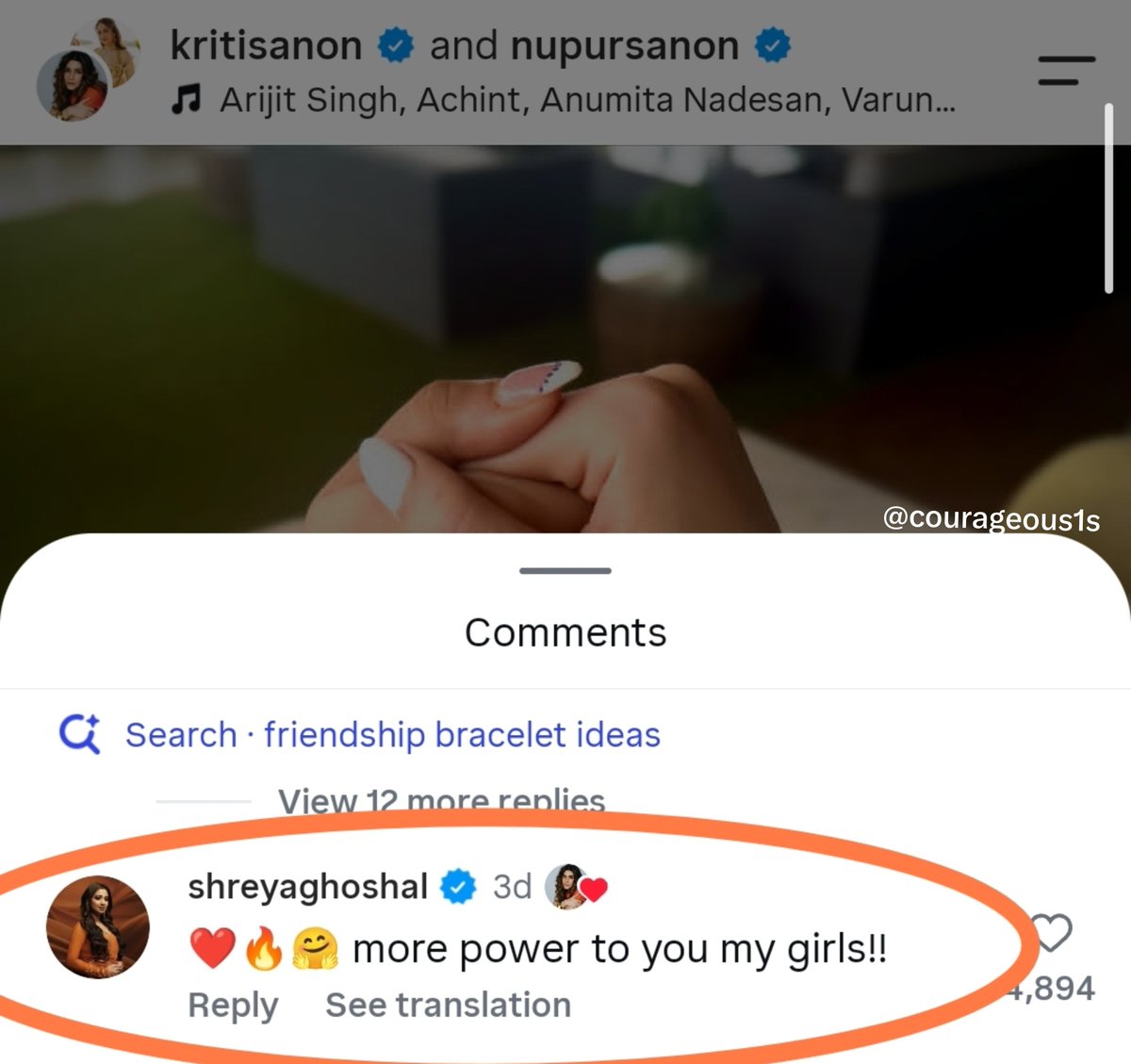 Courageous1s's tweet photo. Shreya Ghoshal, I was big fan of yours but not anymore.

Look at her Latest comment on Kriti Sanon post "More power to you my Girl" 

I mean seriously Shreya?? For which thing are you giving more power to her ? 

For Making more such ads and Disrespecting our culture ? Shame !! https://t.co/Acbe8vScDu