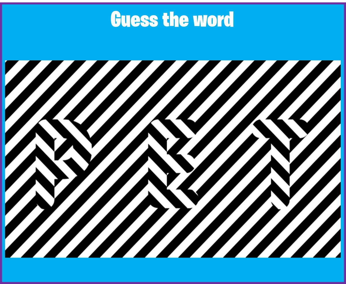 prezentash's tweet photo. 👀🧩 Optical Illusion Challenge: Guess the Hidden Word! 🧩👀
At first glance, it looks like a dizzying pattern of black and white stripes... but don't let your eyes play tricks on you!

#brainteaser #opticalillusion #visualpuzzle #wordpuzzle #iqtest #riddle #quiz https://t.co/n4PVYdVi6g