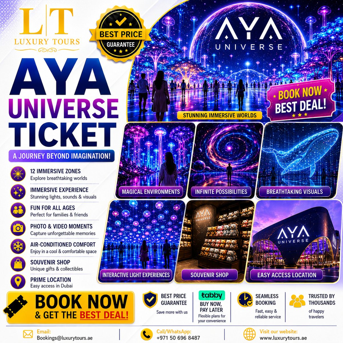 xristtorres's tweet photo. Explore AYA Universe Dubai: immersive zones, stunning lights, magical environments, and unforgettable photo moments. Perfect for families, couples, friends, and tourists. Book now for the best deals with Luxury Tours &amp; Travel Dubai. https://t.co/2P34QYfZNU