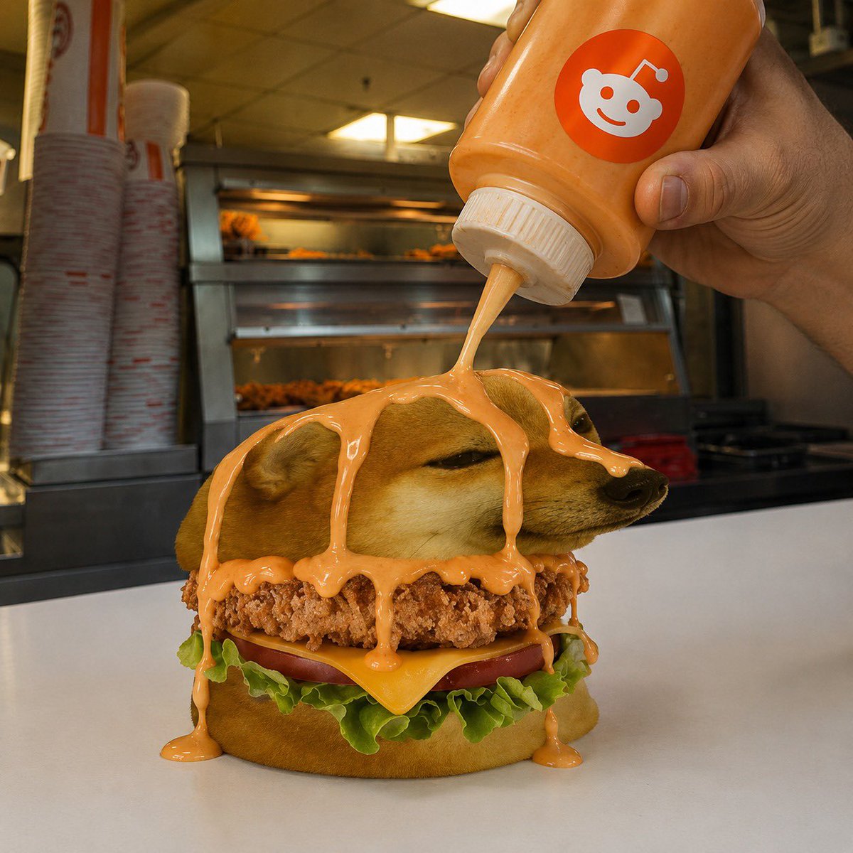 Cheems_rddt's tweet photo. Some spicy sauce on your Cheemsburger? https://t.co/s6xUiF61FY