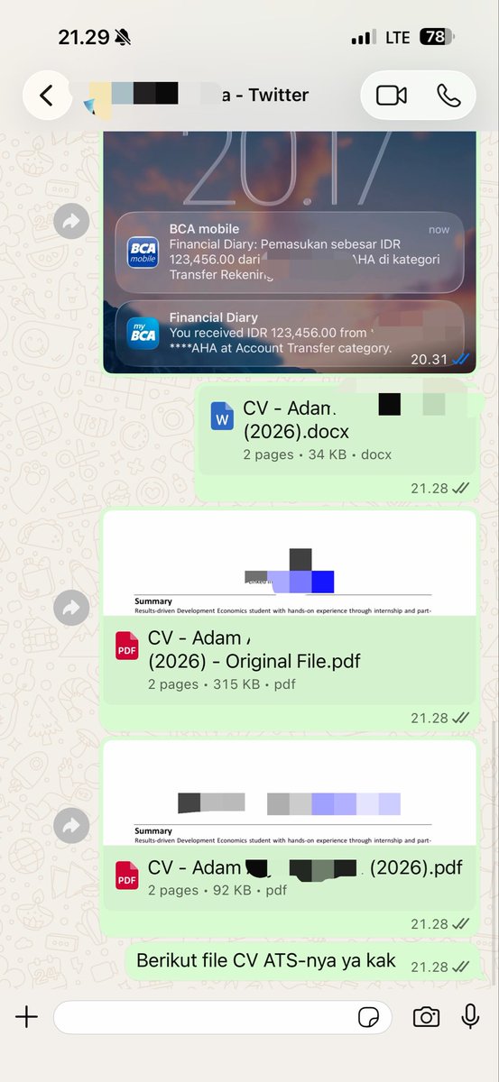 CowokJangkung's tweet photo. Terima kasih Kak Adam, Customer ke-65 dari Twitter yang udah order Jasa CV ATS by @CowokJangkung 195 cm.
Semoga bisa membantu ya kak ππ»β¨
#TestimoniCVATS #CVATS #JasaCVATS #ApplicantTrackingSystem https://t.co/sl1ndtB31k