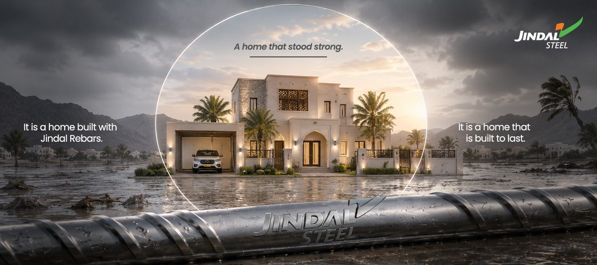 JindalSteel_Om's tweet photo. قوة المنزل الحقيقية تكمن غالبًا في الجزء الذي لا تراه.
فخلف كل جدار، وكل غرفة، وكل لحظة من الأمان، أساسٌ صُمم ليتحمل مختلف التحديات. ومع حديد تسليح جندال في جوهره، تصبح القوة أكثر من مجرد وعد، بل جزءًا أساسيًا من المنزل.
لأن الحياة عندما تختبر ما نبنيه، فإن ما يبقى صامدًا هو ما يهم حقًا. 

A home’s true strength is often the part you cannot see.
Behind every wall, every room and every moment of safety is a foundation built to withstand what comes its way. With Jindal Rebars at its core, strength becomes more than a promise — it becomes a part of the home.
Because when life tests what we build, what stands strong is what truly matters.

#JindalSteel #JindalRebars #BuiltToLast #Oman #StrengthWithin
