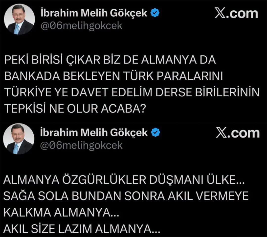 TURK_Hazall's tweet photo. Almanya’ya kaçırdığı iddia edilen paralarla gündeme gelen Melih Gökçek’in daha önce Almanya ile attığı bazı twitler… https://t.co/V7SUN3lJXi