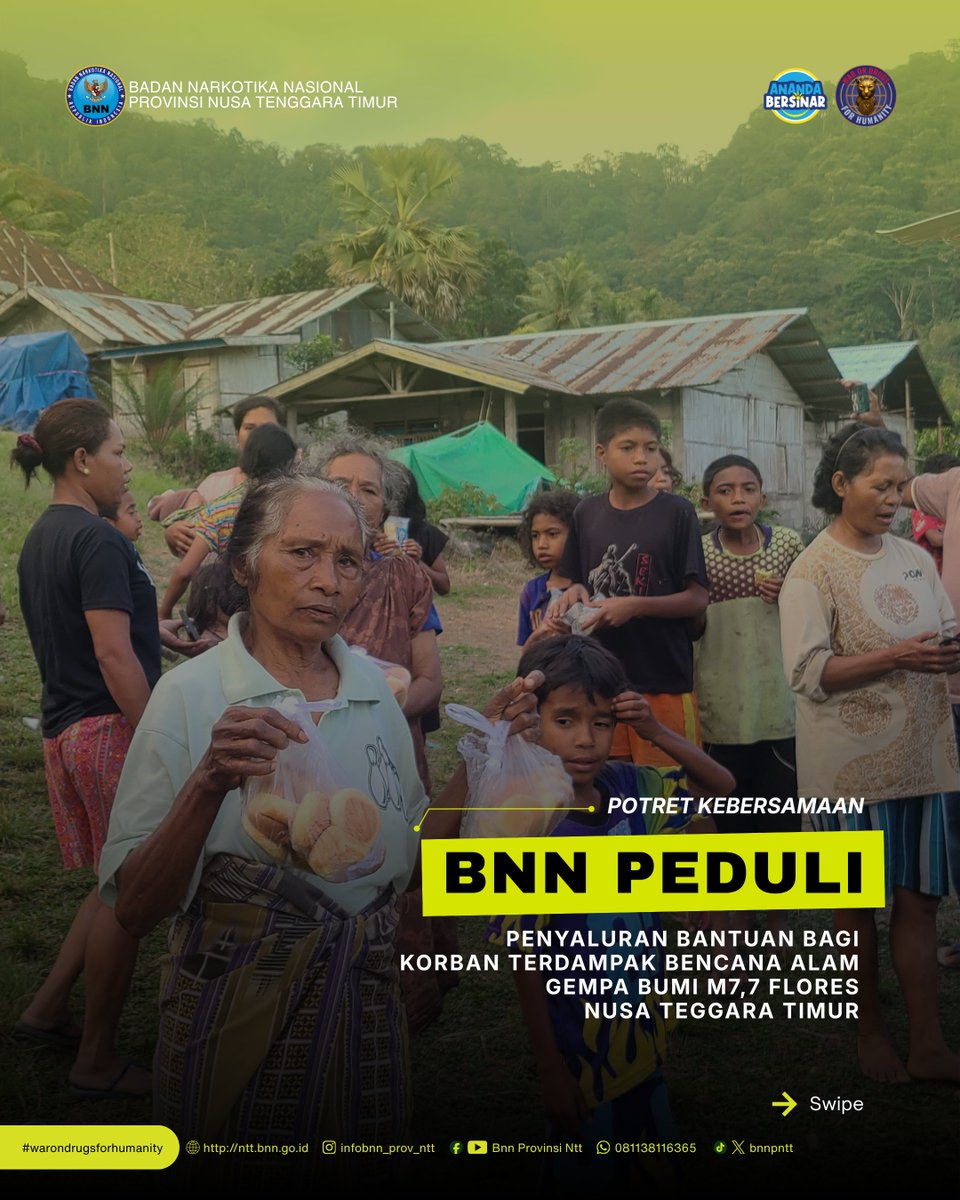 bnnpntt's tweet photo. ⚠️ BNN PEDULI 🫱🏽‍🫲🏾
BNN RI memberikan bantuan kepada korban terdampak bencana gempa bumi M7,7 di Flores pada 15 Agustus lalu, yang disalurkan oleh BNN Provinsi NTT di Kabupaten Ngada.

#PrayForFlores #indonesiabersinar #nttbersinar https://t.co/JTMdqRM8Wy