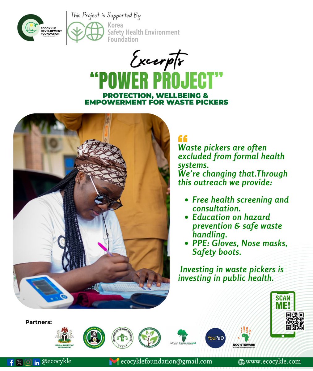 ecocykle's tweet photo. A cleaner environment begins with protecting the people who keep it clean. 
When we invest in the safety, health, and dignity of waste pickers, we strengthen the health of our communities.

#POWERProject 
#WasteWorkers 
#PublicHealth
#CleanerEnvironment https://t.co/nwBhg1m9TS