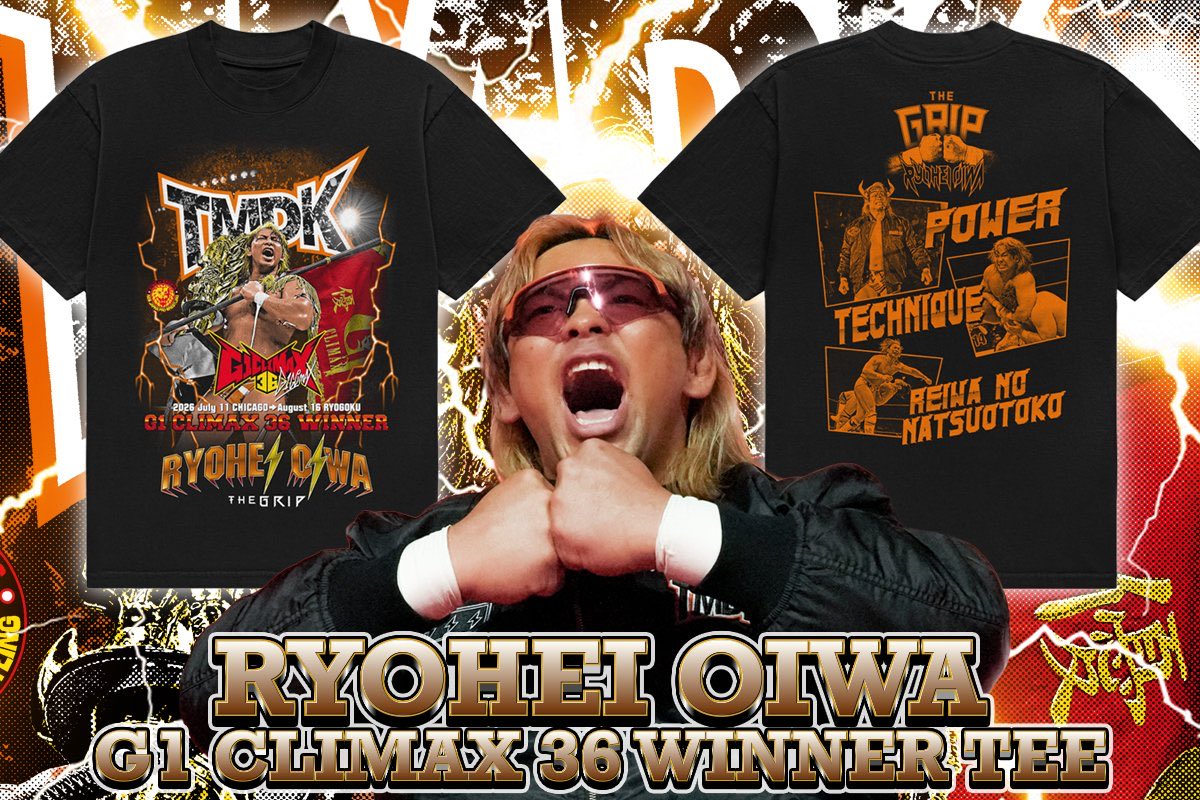 njpw_ryoheioiwa's tweet photo. G1優勝Tシャツ着て応援来てね！！！
今日から販売です🤜⚡️🤛

#TMDK https://t.co/PQ2xUoZ7hQ