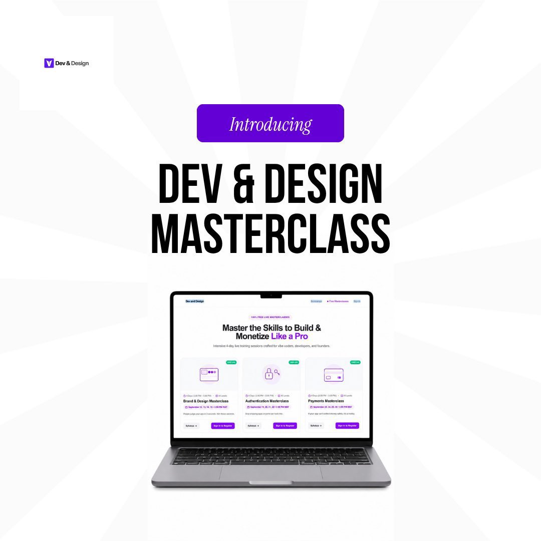 devanddesignhq's tweet photo. Real authentication handles sessions, user identity, password resets, protected pages &amp; private data.

Do you Want to understand and build authentication properly?

We’re teaching it FREE at the Dev &amp; Design Authentication Masterclass.

Register now : www.devdesignhqcom https://t.co/DBuraZx3Yy