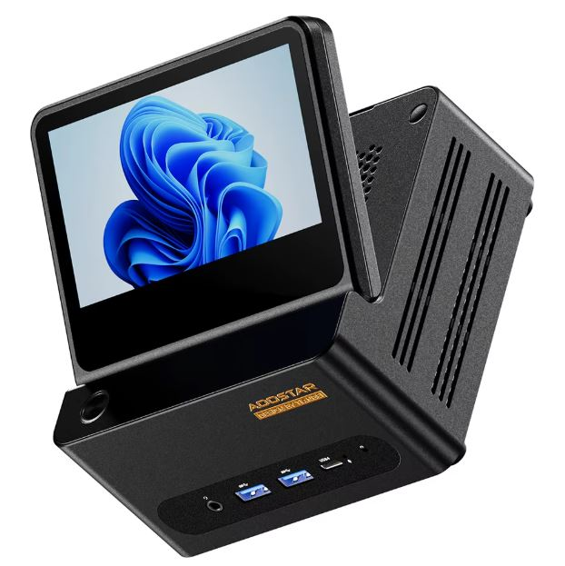 MiniPC_Club's tweet photo. The AOOSTAR G-FLIP mini PC features a foldable touchscreen for easy real-time system monitoring.

Its Ryzen 7 H255 processor, USB 4.0 ports, and OCuLink port deliver impressive power for multitasking and gaming with an external GPU.

AOOSTAR G-FLIP mini PC Advantages 👇👇👇 https://t.co/ZxiRQPycMJ
