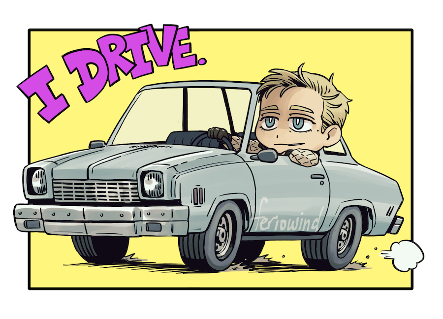 feriofreak's tweet photo. wanted to draw driver's car in a toriyama-esque style haha

might be a postcard and/or sticker...? https://t.co/Fbr8Pg4GCW