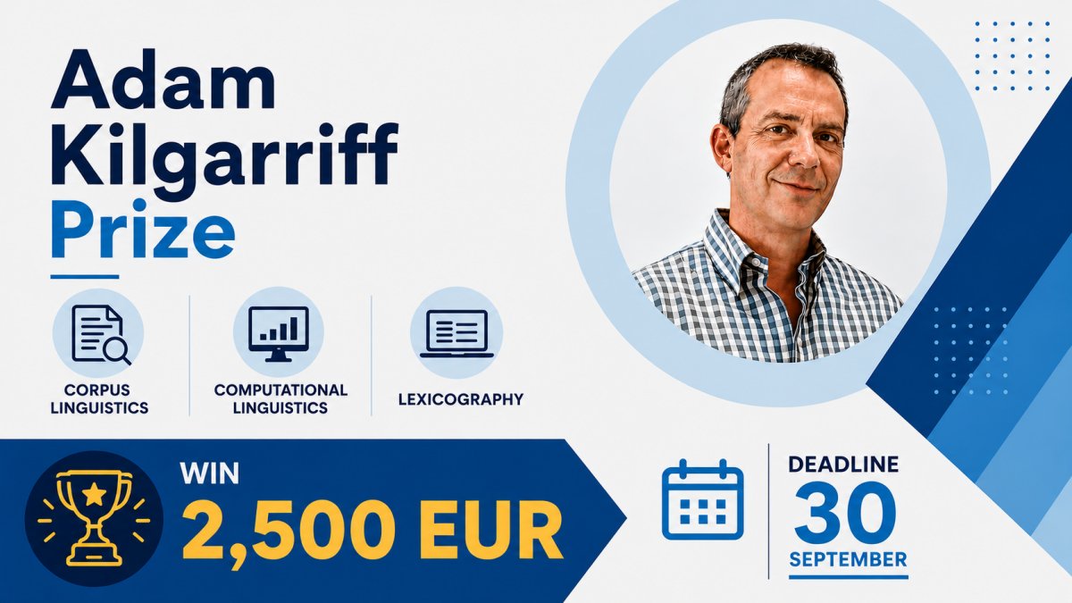 SketchEngine's tweet photo. 🔎 Built a corpus, dictionary, lexical database, or language tool? Consider submitting your work for the Adam Kilgarriff Prize by 30 September.
#CorpusLinguistics #DigitalHumanities #NLP
 https://t.co/uOJu7FjziZ https://t.co/yvtnD9jir8