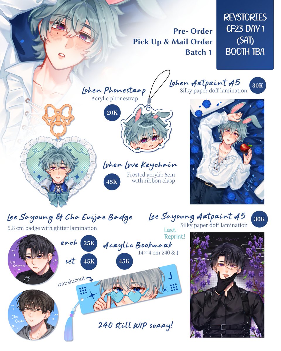 reychaaa_'s tweet photo. RT &amp; 🩷's very appreciated
#CF23 PO Batch 01
🍀 Pick Up Day 1 CF23 / Mail Order
🌸 Booth TBA ||  Circle : Reystories
🗓️ PO Period : 31 August - 05 September 2026
🌟 Fandom : GI, THGLL, Pandavva, Original, ALNST, HSR, ORV
•••
See you on CF23!! 💛🩵🩷

#comifuro23 #CF23catalogue https://t.co/Y4mbjNG2o5