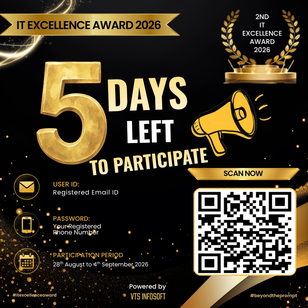 VTS_KPMC's tweet photo. ONLY 5 DAYS LEFT⏳

The countdown to the 2nd IT Excellence Award 2026 is on📷 Showcase your achievements.

 Celebrate excellence. Get recognized.  
📷 Scan the QR &amp; participate NOW  5 days. 

Make your excellence count  

#ITAwards #5DaysLeft https://t.co/xAa3scbZOG